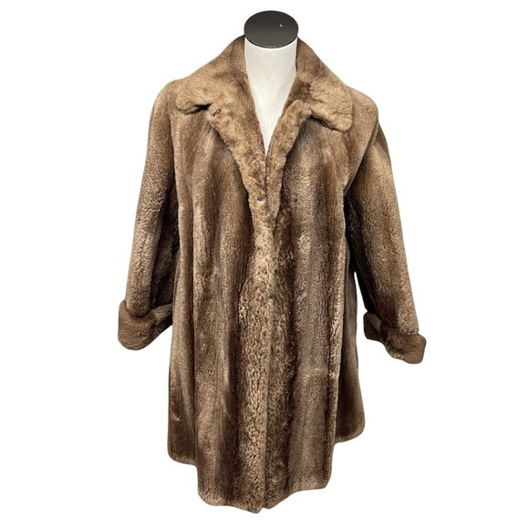 Vintage 1960s Mid-Length Brown Fur Button up Silk Lined Coat - Picture 1 of 3